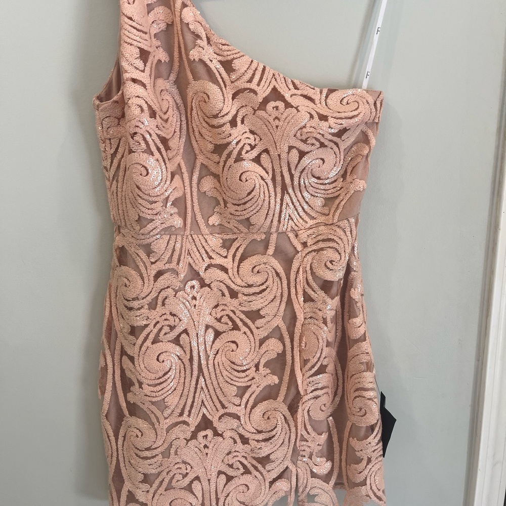 Lulus- Elegant One-Shoulder Lace Dress size Med- NWT Pink colored - Picture 2 of 5